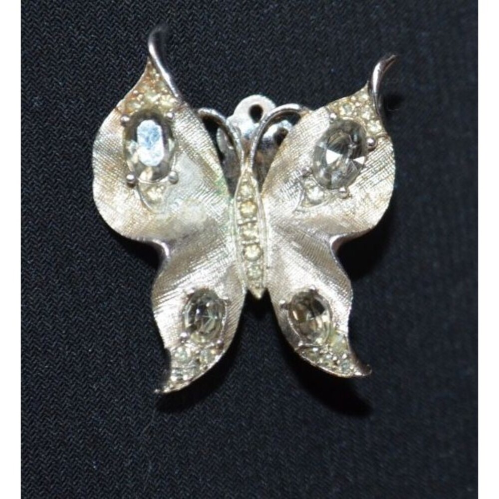 VTG TRIFARI PHILIPPE Smokey Rhinestone Butterfly Single Clip-On Silver Earring